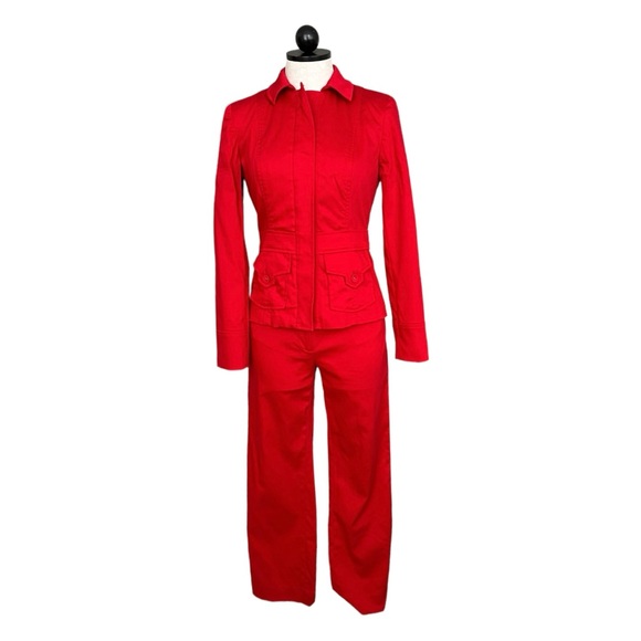 Etcetera Red Two Piece Pant Suit Jacket Full Zip Cotton Spandex Career Size 0 - Picture 2 of 16